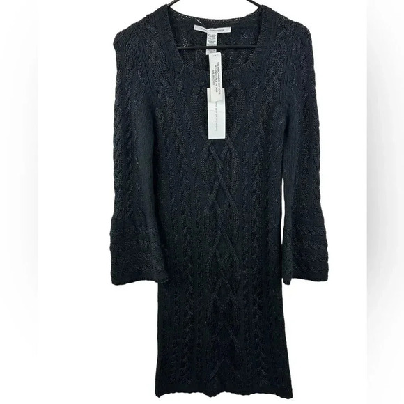 DVF Torini Cable Knit Sweater Dress in Black Sz 0 new - Picture 1 of 14